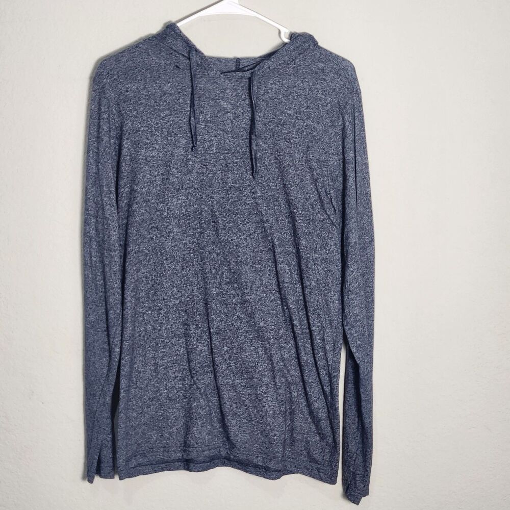 Hudson & Barrow Mens Medium Blue Heather Hooded Long Sleeve Pullover Shirt
